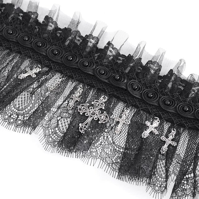 Austere Eva Lady collar Crucifix made of tulle and lace with crosses