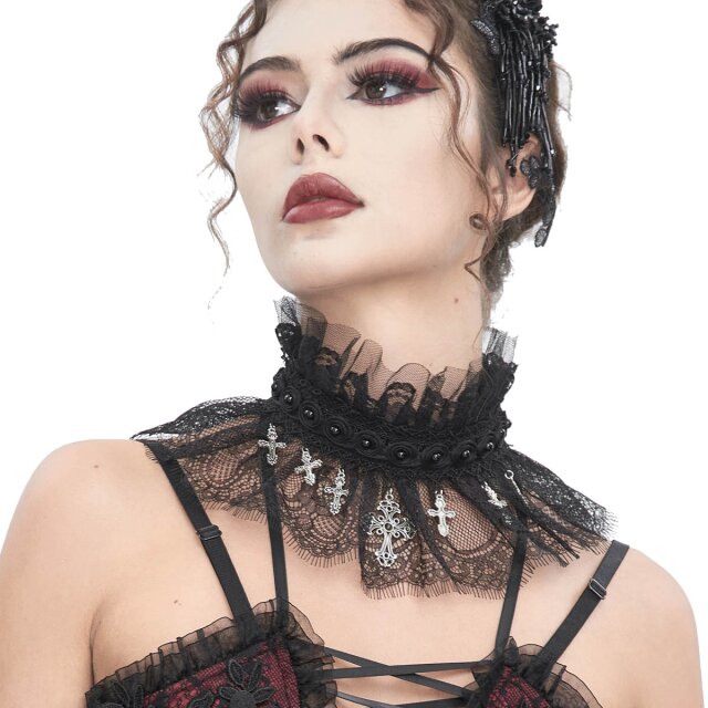 Austere Eva Lady collar Crucifix made of tulle and lace with crosses