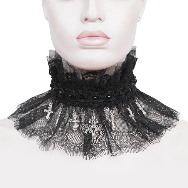 Austere Eva Lady collar Crucifix made of tulle and lace with crosses