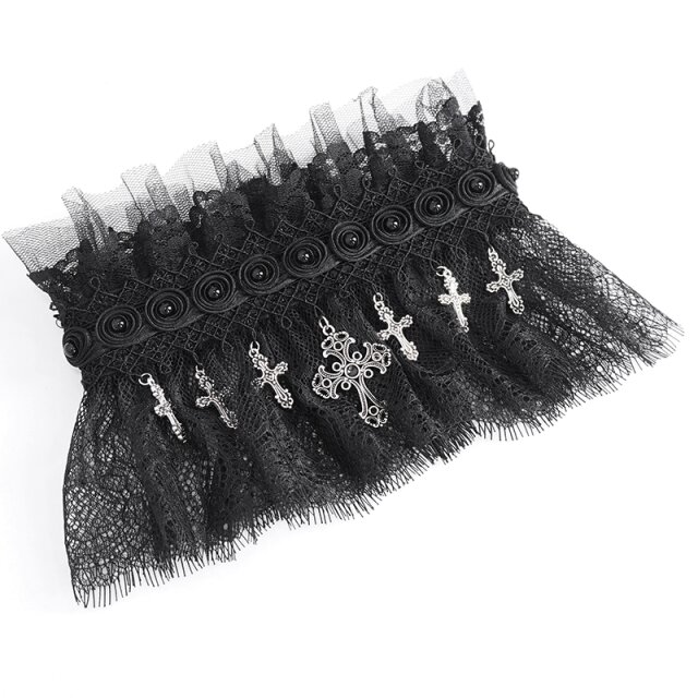 Strenger Eva Lady Kragen Crucifix aus Tüll und Spitze mit Kreuzen XS-L