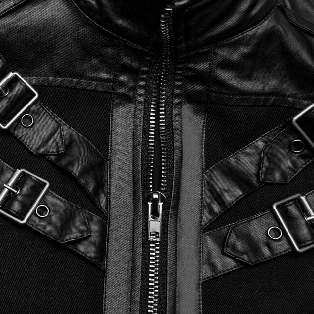 Devils Advocate short jacket with faux leather straps
