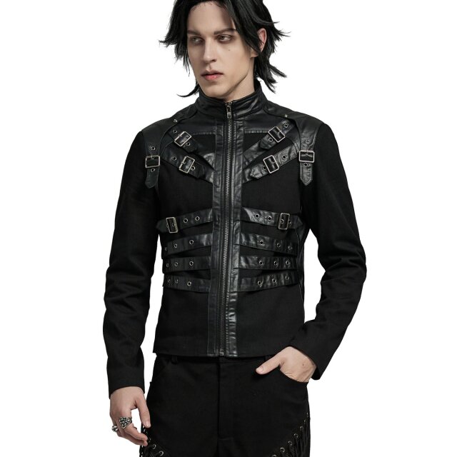Devils Advocate short jacket with faux leather straps