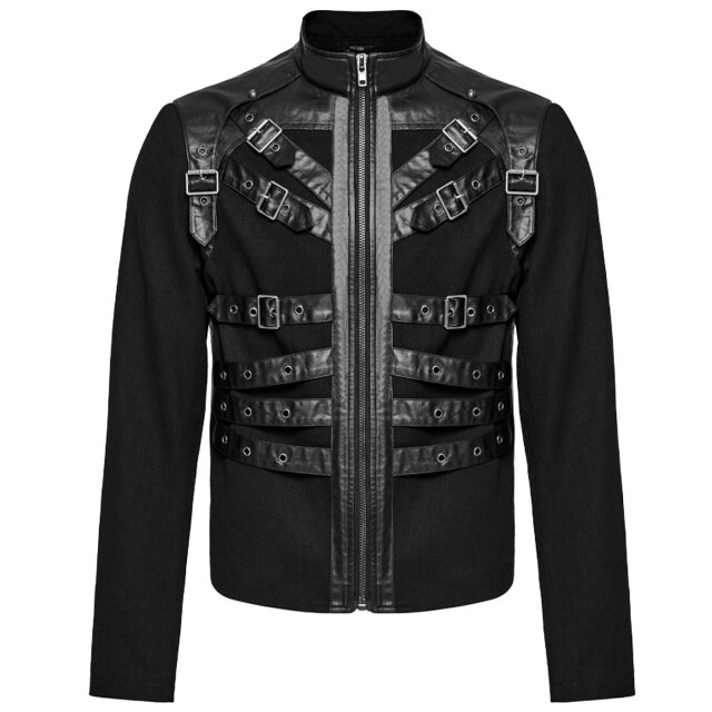 Devils Advocate short jacket with faux leather straps
