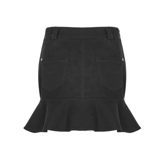 Denim miniskirt Haley with flounce and straps - size: M