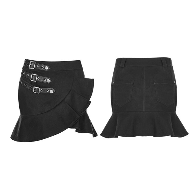 Denim miniskirt Haley with flounce and straps - size: XXL