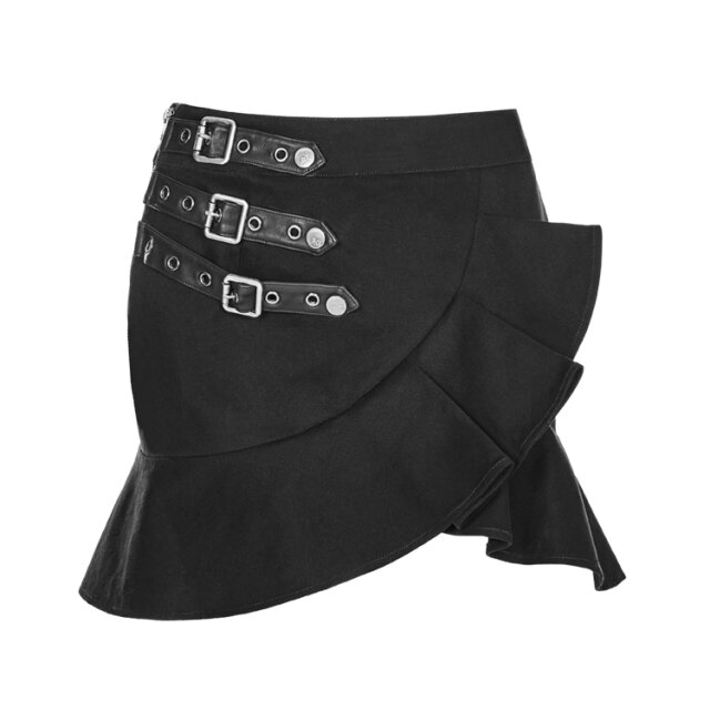 Denim miniskirt Haley with flounce and straps - size: 3XL