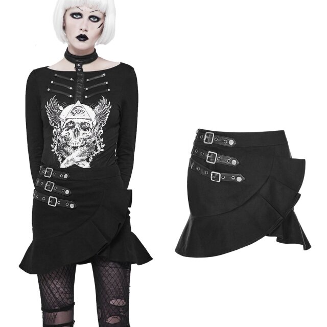 Denim miniskirt Haley with flounce and straps - size: 3XL