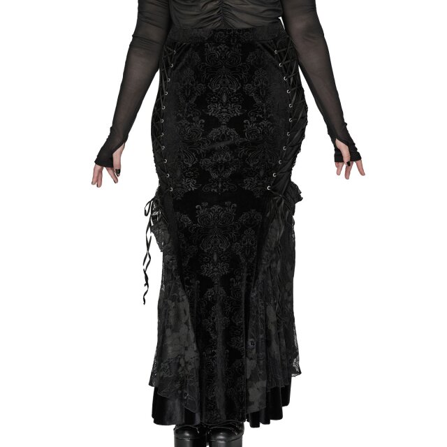 Punk Rave Plus Size Long Velvet Skirt Bloom In Shadows with Lace