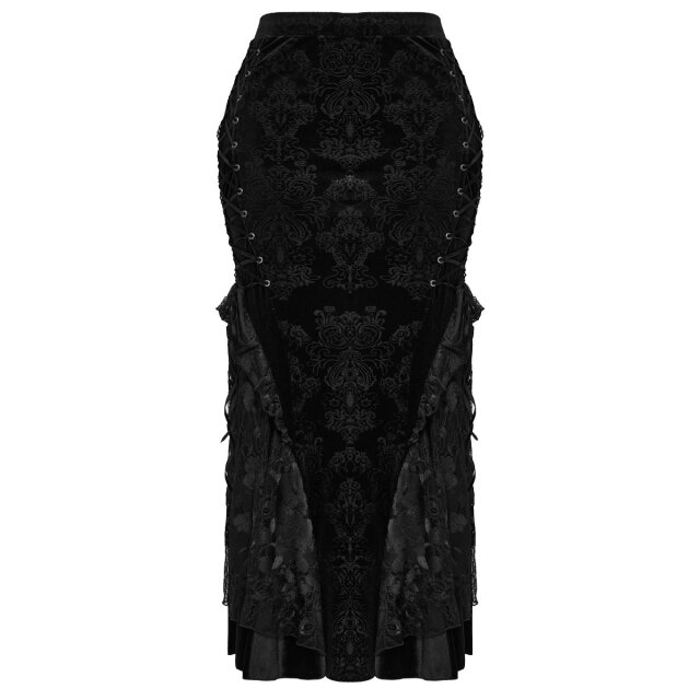 Punk Rave Plus Size Long Velvet Skirt Bloom In Shadows with Lace