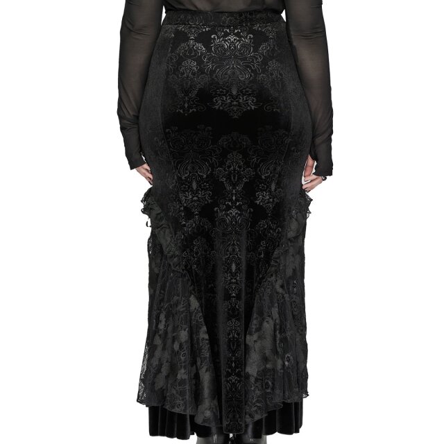 Punk Rave Plus Size Long Velvet Skirt Bloom In Shadows with Lace