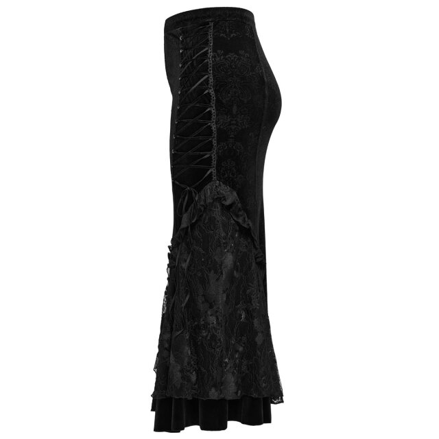 Punk Rave Plus Size Long Velvet Skirt Bloom In Shadows with Lace