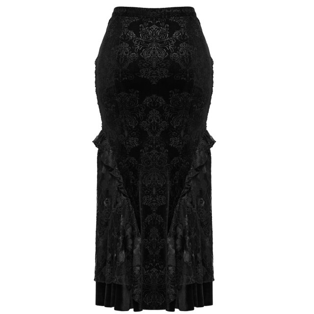 Punk Rave Plus Size Long Velvet Skirt Bloom In Shadows with Lace