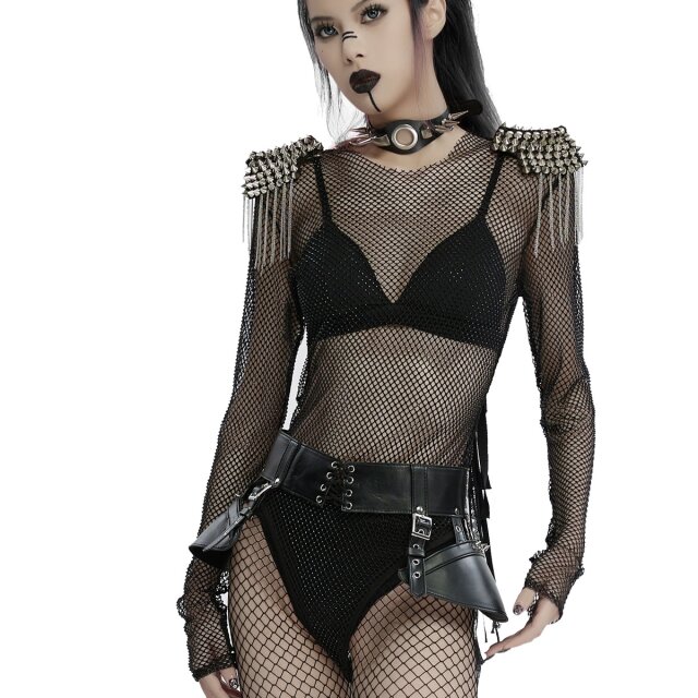 Punk Rave fishnet bodysuit Moonlit Beats with epaulettes