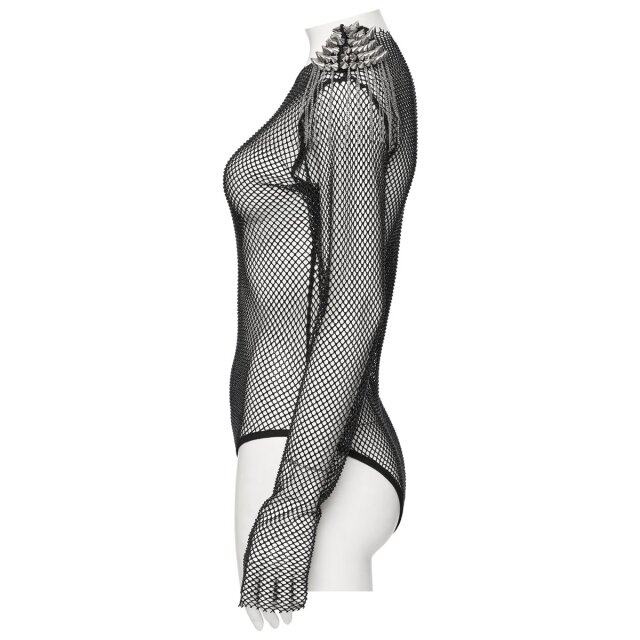 Punk Rave fishnet bodysuit Moonlit Beats with epaulettes