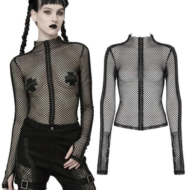 Langärmliges Punk Rave Damen Gothic-Netzshirt...