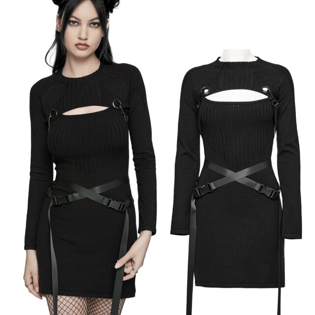 PUNK RAVE 2-teiliges Cyber Goth Strickkleid mit...