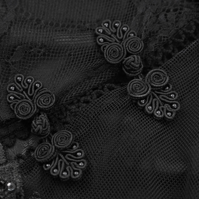 Gothic Zipfel-Minikleid Dark Glamour mit Perlen