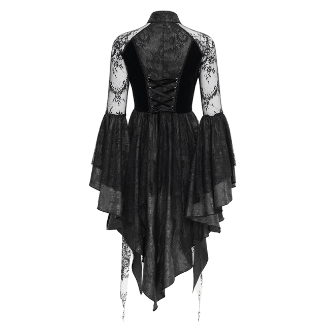 Gothic Zipfel-Minikleid Dark Glamour mit Perlen