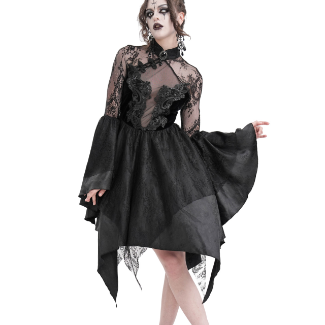 Gothic Zipfel-Minikleid Dark Glamour mit Perlen