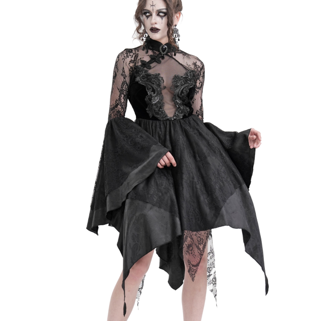Gothic Zipfel-Minikleid Dark Glamour mit Perlen