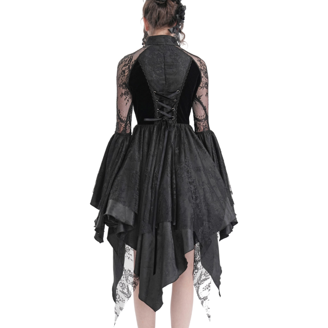 Gothic Zipfel-Minikleid Dark Glamour mit Perlen