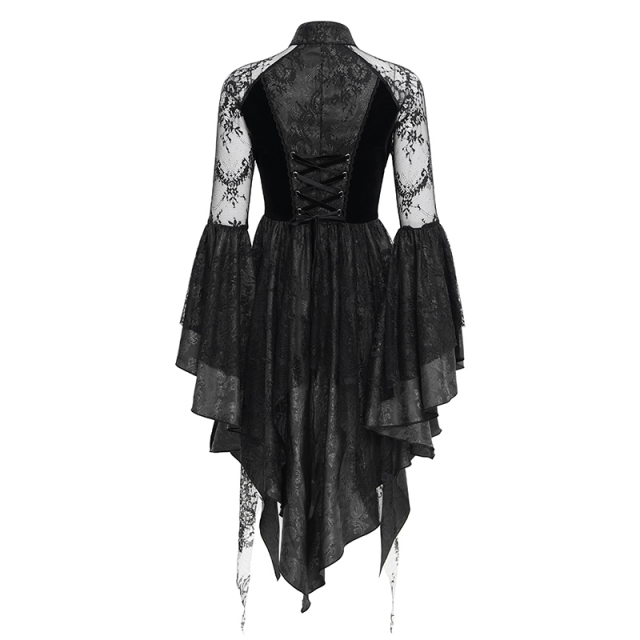 Gothic Zipfel-Minikleid Dark Glamour mit Perlen
