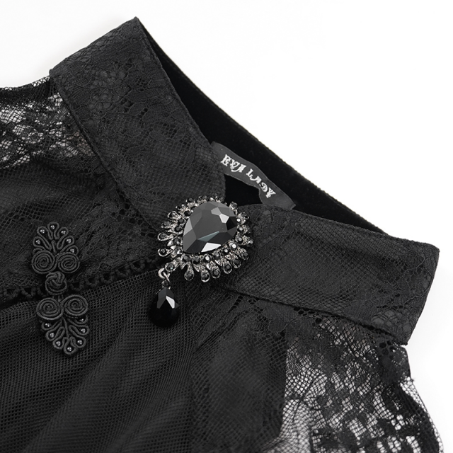 Gothic Zipfel-Minikleid Dark Glamour mit Perlen