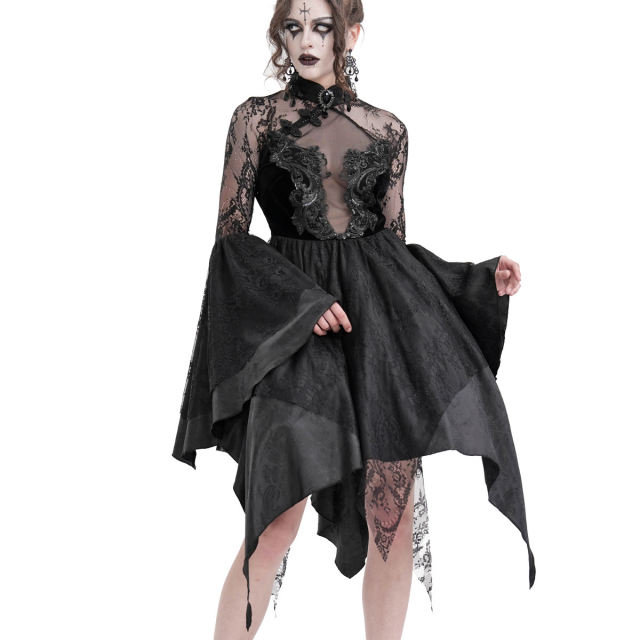Gothic Zipfel-Minikleid Dark Glamour mit Perlen