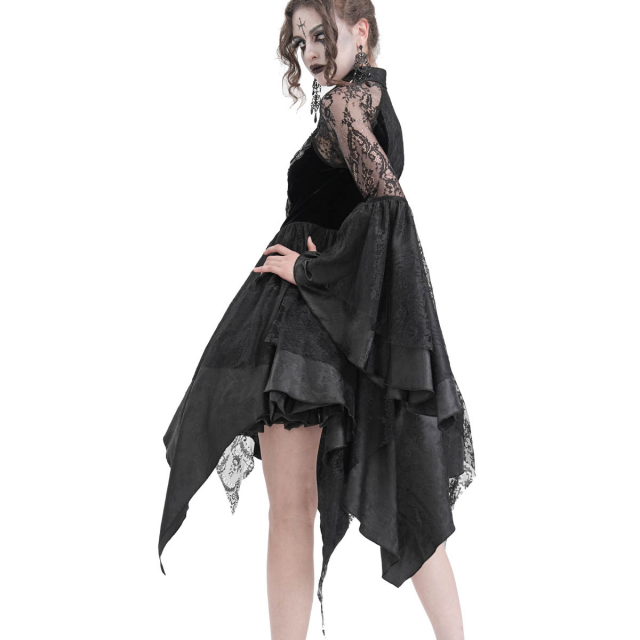 Gothic Zipfel-Minikleid Dark Glamour mit Perlen