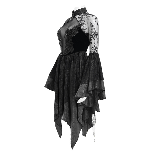 Gothic Zipfel-Minikleid Dark Glamour mit Perlen