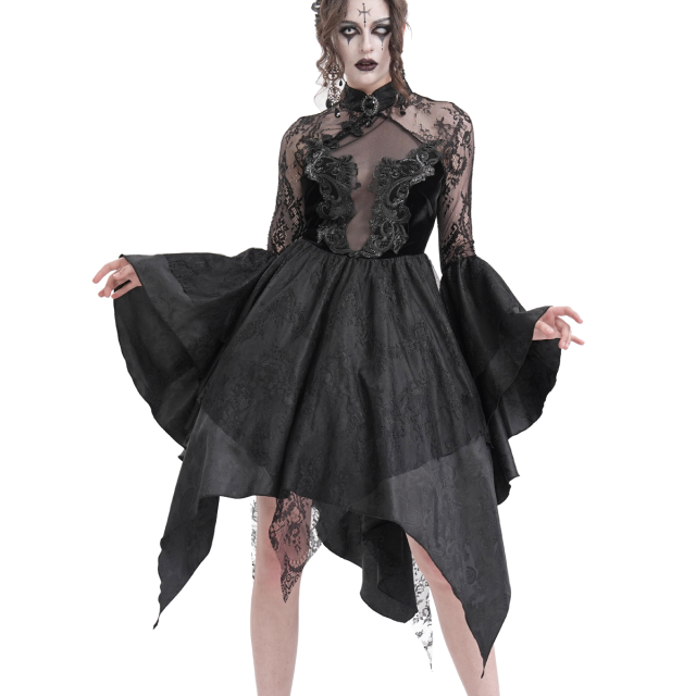 Gothic Zipfel-Minikleid Dark Glamour mit Perlen