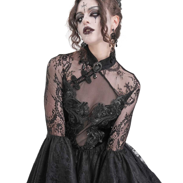 Gothic Zipfel-Minikleid Dark Glamour mit Perlen