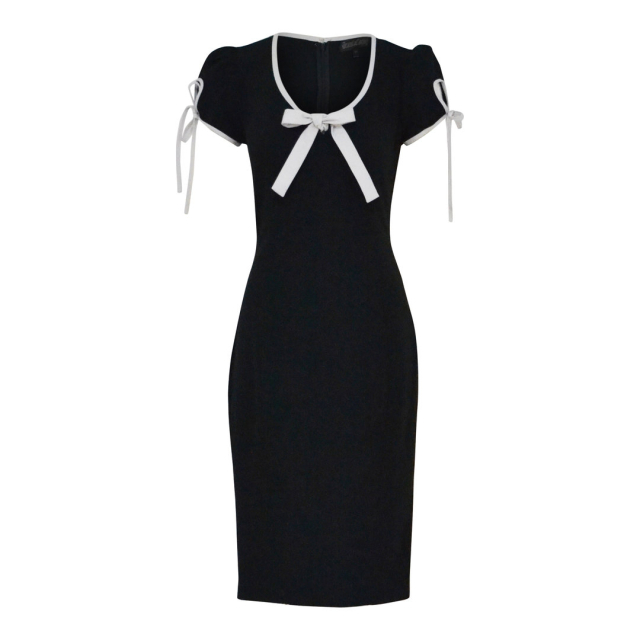 Schwarzes Pin-Up-Dress Lamour Noir mit weißer Schleife - Größe: XL