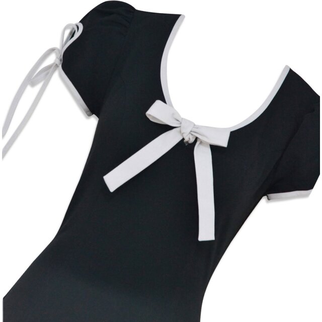 Black Pin-Up-Dress Lamour Noir with white bow - size: XXL
