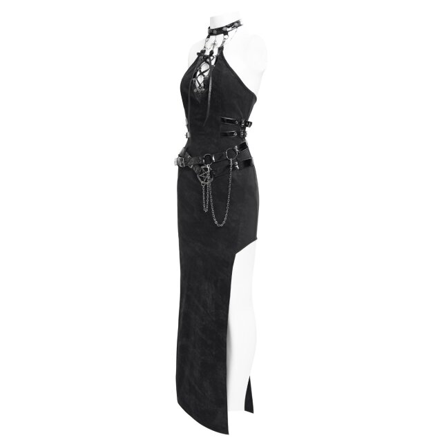 Langes Neckholder Kleid Other Side mit hohen Beinschlitzen L