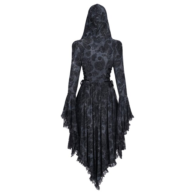 Lange Victorian Goth Vokuhila-Jacke Shadow Soiree mit Kapuze L