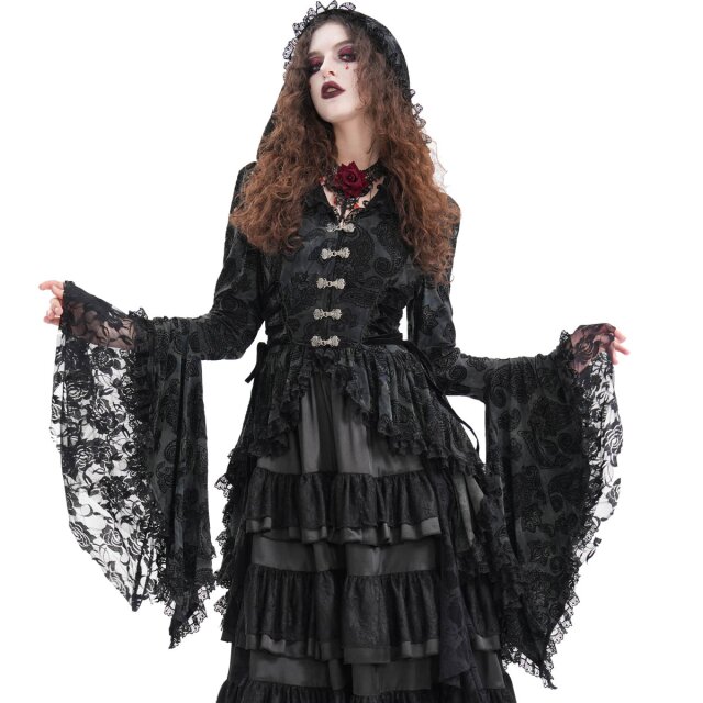 Lange Victorian Goth Vokuhila-Jacke Shadow Soiree mit Kapuze L