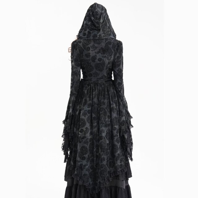 Lange Victorian Goth Vokuhila-Jacke Shadow Soiree mit Kapuze L