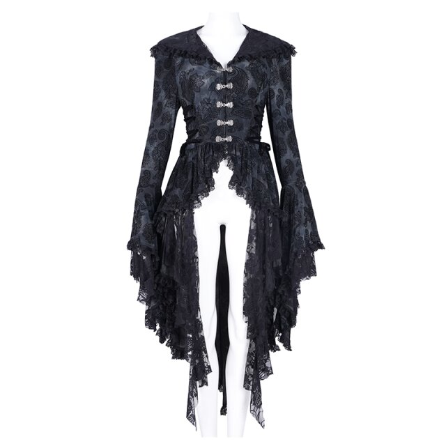 Lange Victorian Goth Vokuhila-Jacke Shadow Soiree mit Kapuze L