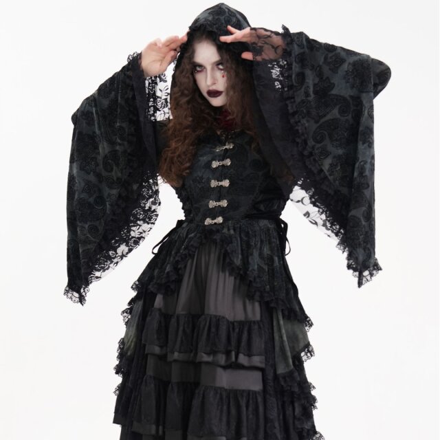 Lange Victorian Goth Vokuhila-Jacke Shadow Soiree mit Kapuze S