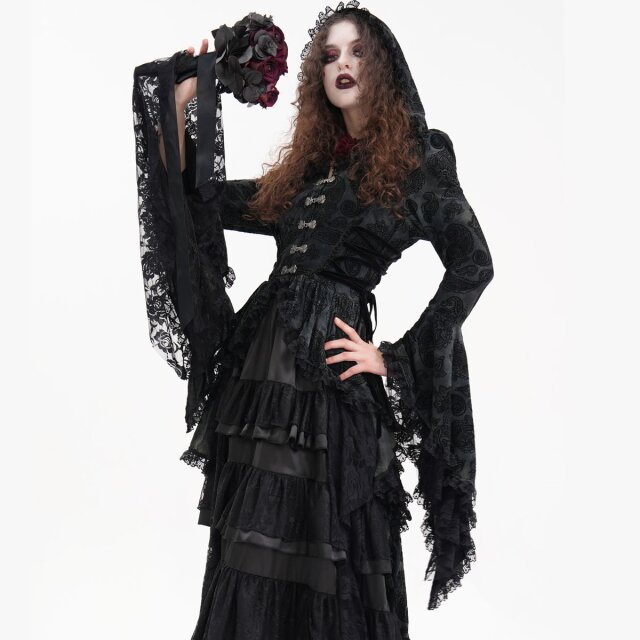 Lange Victorian Goth Vokuhila-Jacke Shadow Soiree mit Kapuze S