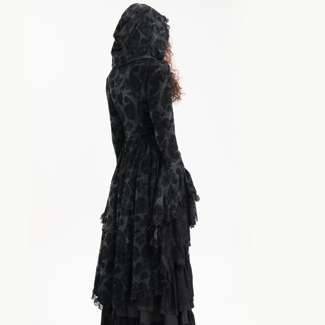 Lange Victorian Goth Vokuhila-Jacke Shadow Soiree mit Kapuze S