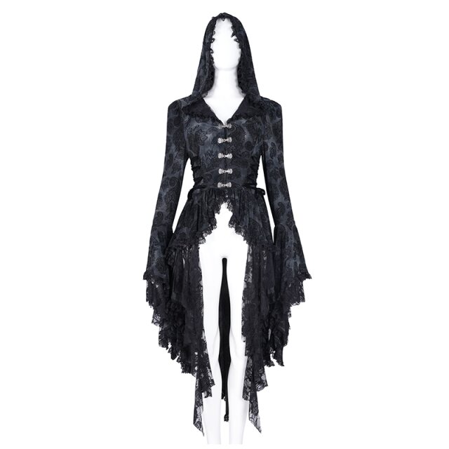 Lange Victorian Goth Vokuhila-Jacke Shadow Soiree mit Kapuze S