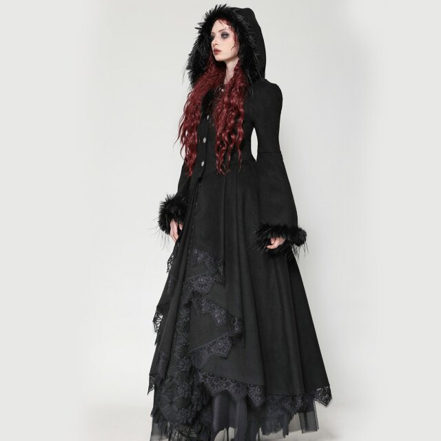 Long gothic coat Nocturnal Perfection with fake fur trim and hood