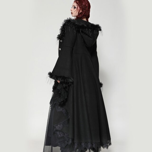 Long gothic coat Nocturnal Perfection with fake fur trim and hood