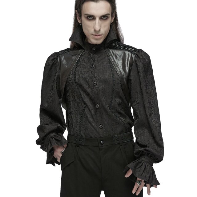 Punk Rave Victorian Goth Hemd Mr. Monstermacher mit Vampirkragen schwarz M