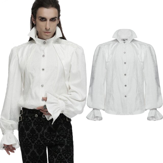 Punk Rave Victorian Goth shirt Mr Monstermacher with vampire collar white