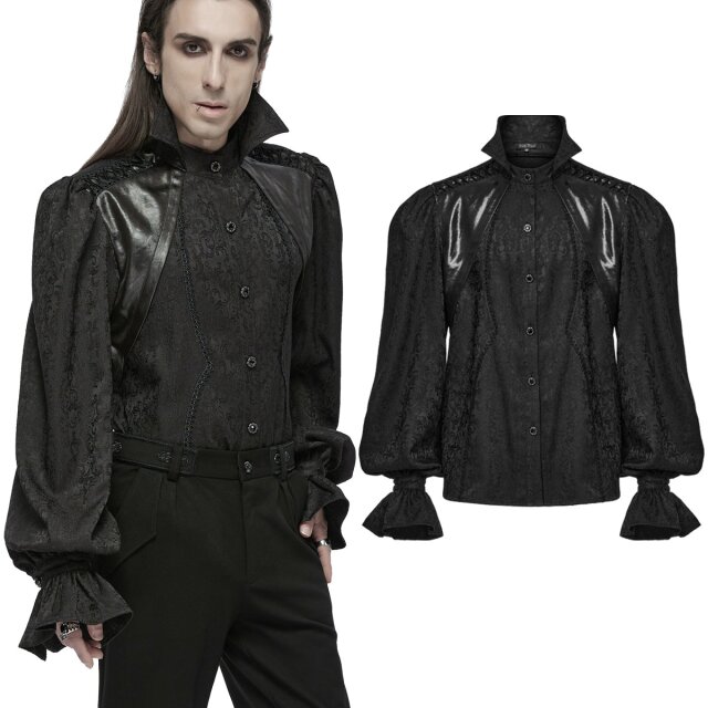 Punk Rave Victorian Goth shirt Mr Monstermacher with vampire collar white
