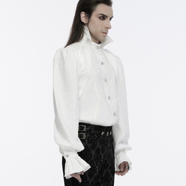 Punk Rave Victorian Goth Hemd Mr. Monstermacher mit Vampirkragen weiß L