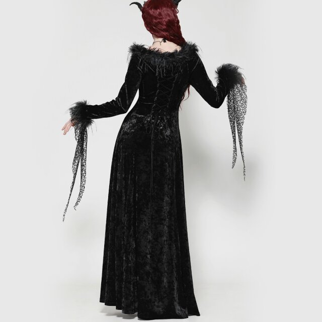 Gothic-Maxi-Samtkleid Dark Czarina mit Fake-Fur Besatz